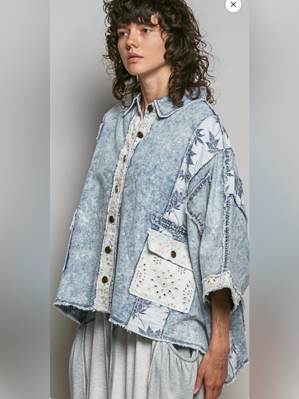 Light Blue Washed Denim Patchwork Jacket